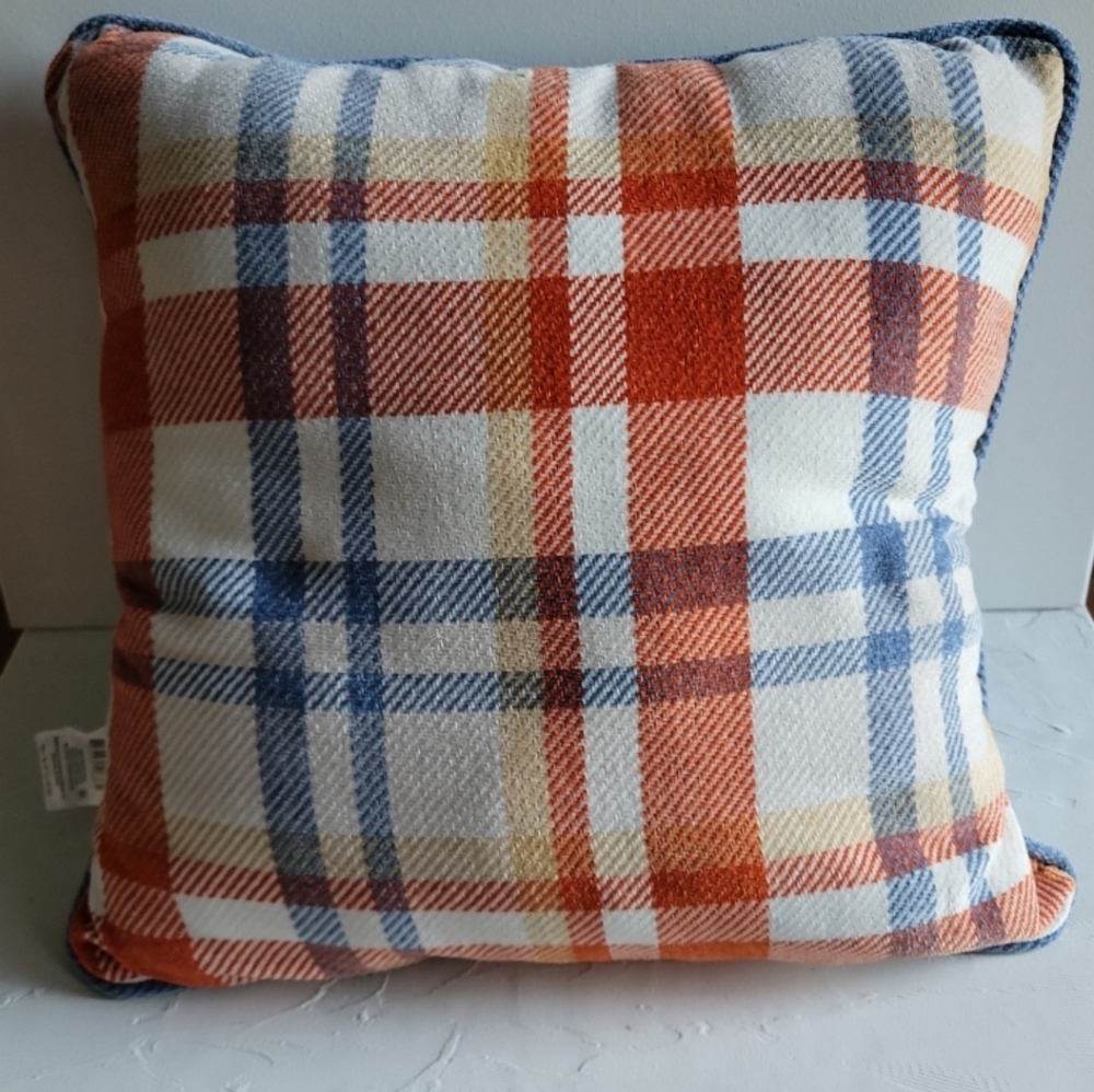 Plaid Throw Pillow in Orange and Blue